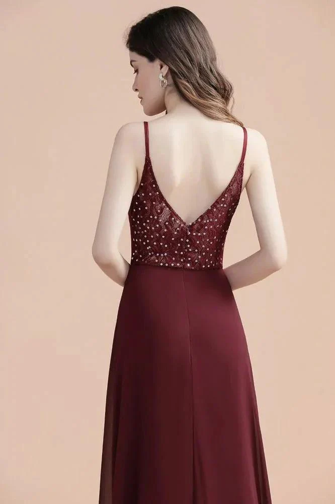 Elegant V-Neck Chiffon Aline Bridesmaid Dress Sleeveless Evening Prom Maxi Dress - Image 3