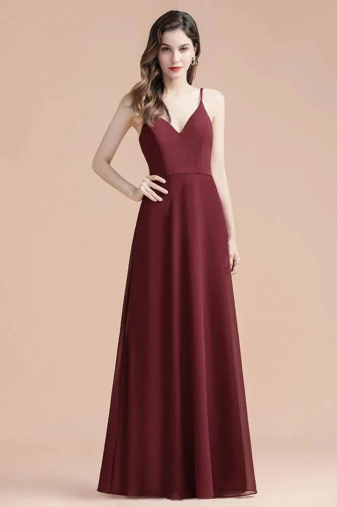 Elegant V-Neck Chiffon Aline Bridesmaid Dress Sleeveless Evening Prom Maxi Dress - Image 4