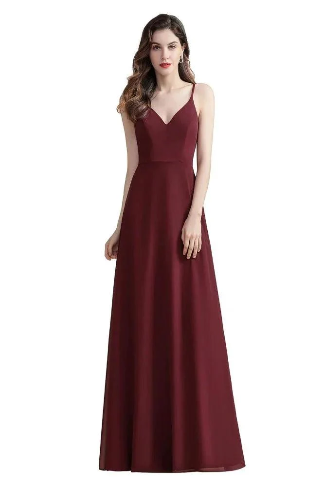 Elegant V-Neck Chiffon Aline Bridesmaid Dress Sleeveless Evening Prom Maxi Dress - Image 5
