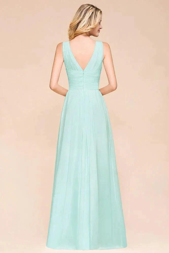 Elegant V-Neck Chiffon Bridesmaid Dress A-line Maxi Wedding Party Dress - Image 2