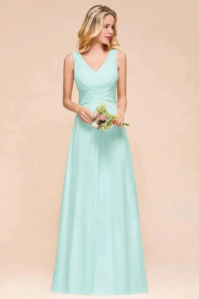 Elegant V-Neck Chiffon Bridesmaid Dress A-line Maxi Wedding Party Dress - Image 3