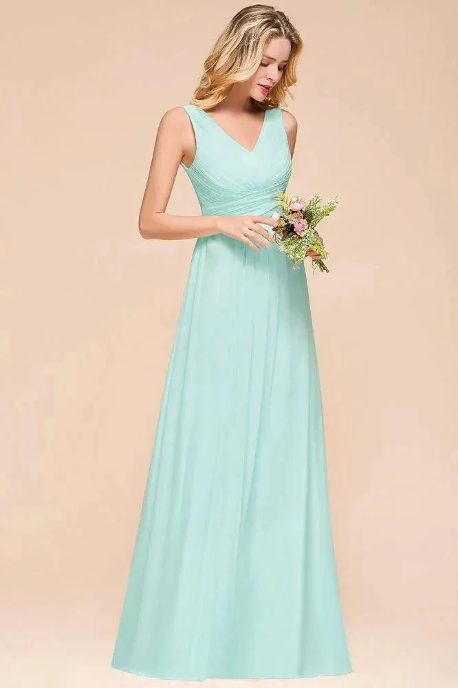 Elegant V-Neck Chiffon Bridesmaid Dress A-line Maxi Wedding Party Dress - Image 4