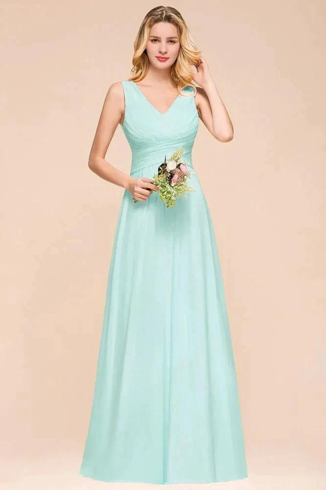 Elegant V-Neck Chiffon Bridesmaid Dress A-line Maxi Wedding Party Dress - Image 5