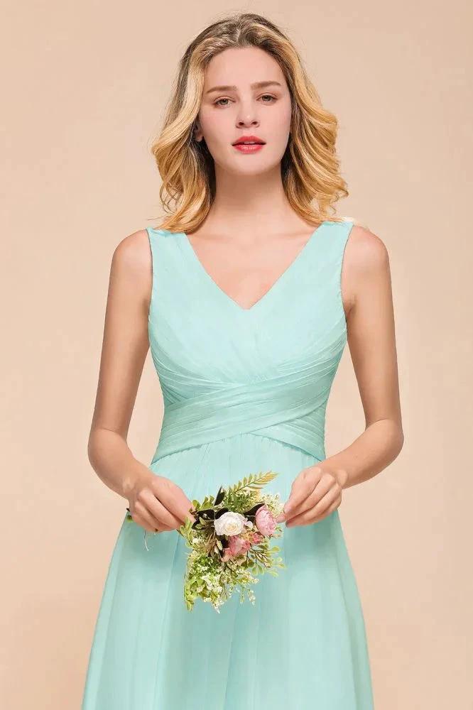 Elegant V-Neck Chiffon Bridesmaid Dress A-line Maxi Wedding Party Dress - Image 6