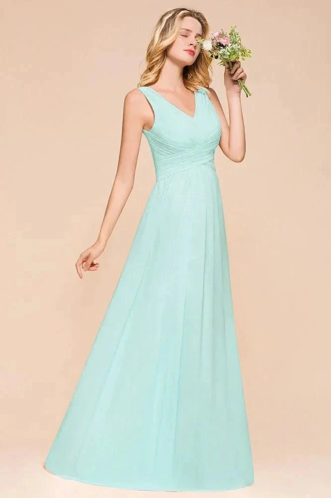 Elegant V-Neck Chiffon Bridesmaid Dress A-line Maxi Wedding Party Dress - Image 7
