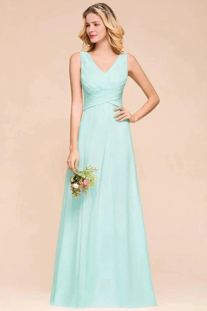 Elegant V-Neck Chiffon Bridesmaid Dress A-line Maxi Wedding Party Dress - Image 8