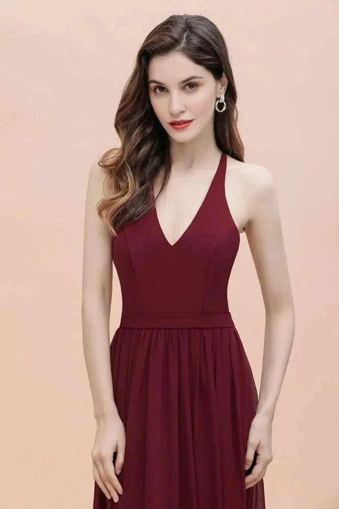 Elegant V-Neck Chiffon Bridesmaid Dress Backless aline Party Dress with Sequins - Image 2
