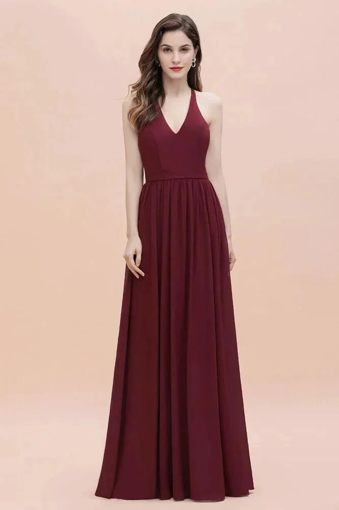 Elegant V-Neck Chiffon Bridesmaid Dress Backless aline Party Dress with Sequins - Image 3