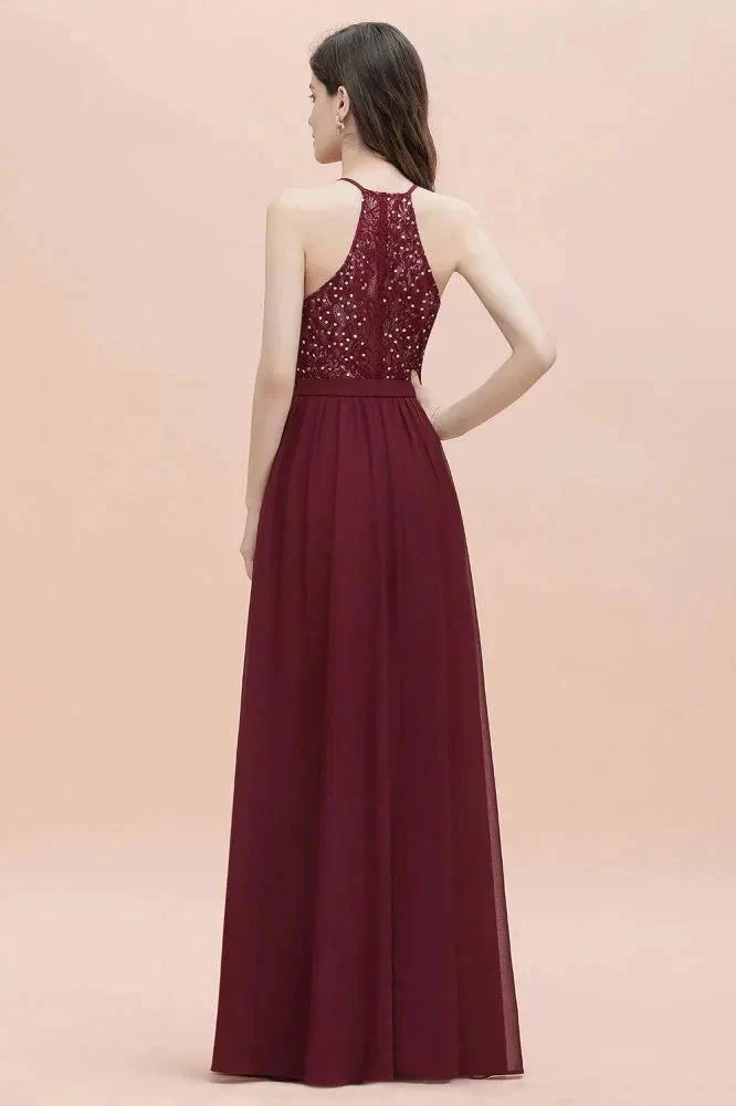 Elegant V-Neck Chiffon Bridesmaid Dress Backless aline Party Dress with Sequins - Image 4