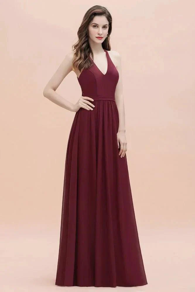 Elegant V-Neck Chiffon Bridesmaid Dress Backless aline Party Dress with Sequins - Image 5
