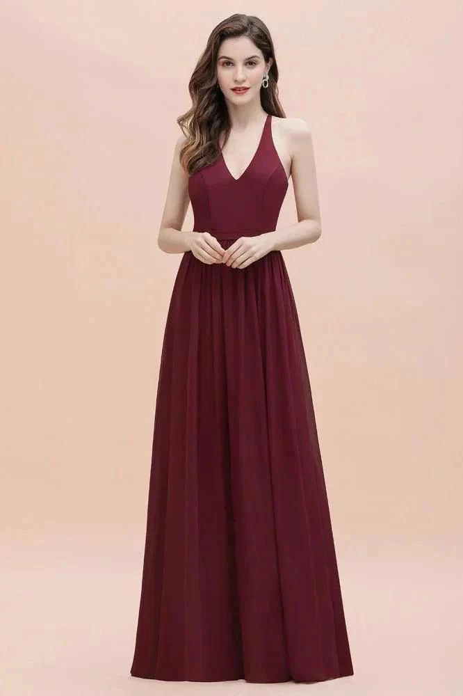 Elegant V-Neck Chiffon Bridesmaid Dress Backless aline Party Dress with Sequins - Image 6