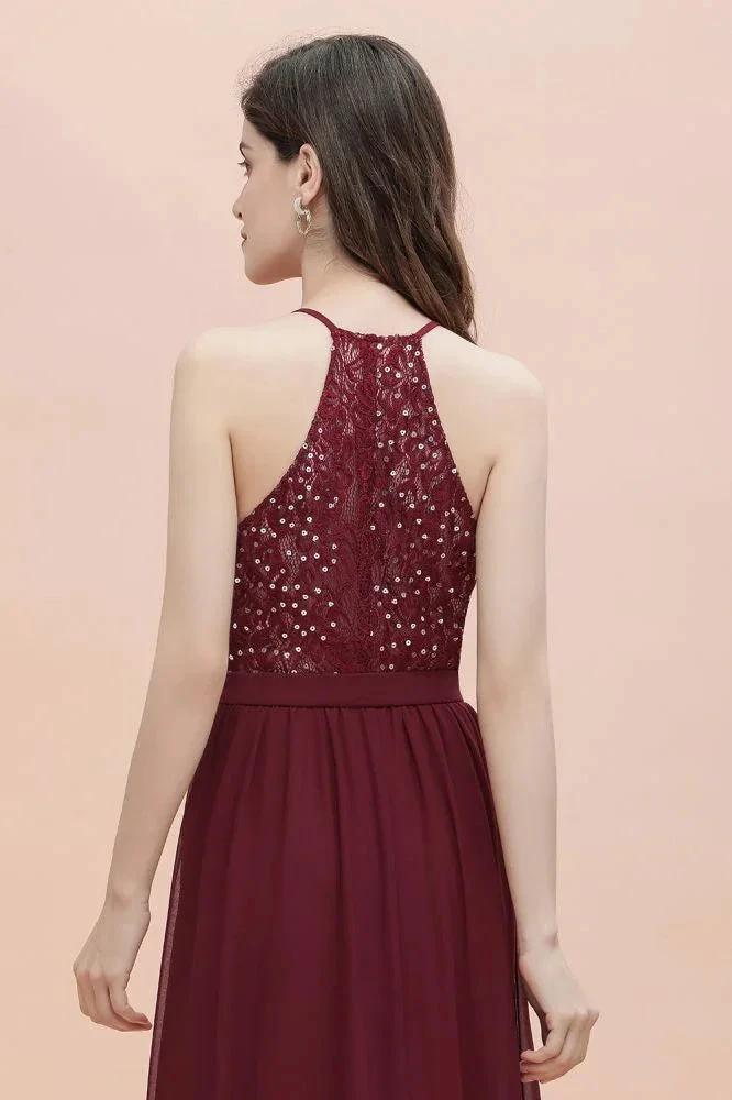 Elegant V-Neck Chiffon Bridesmaid Dress Backless aline Party Dress with Sequins - Image 7