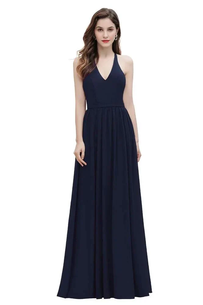 Elegant V-Neck Chiffon Bridesmaid Dress Backless aline Party Dress with Sequins - Image 9