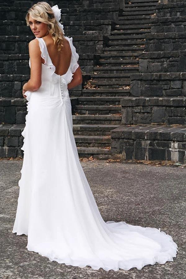 Elegant V-neck Chiffon Ruffles Sleeveless Wedding Dress Bridal Gowns WD142 - Image 2