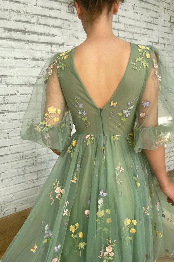 Elegant Green Tea Length Half Sleeves Prom Dresses Short Homecoming Dresses PSK362 - Image 3