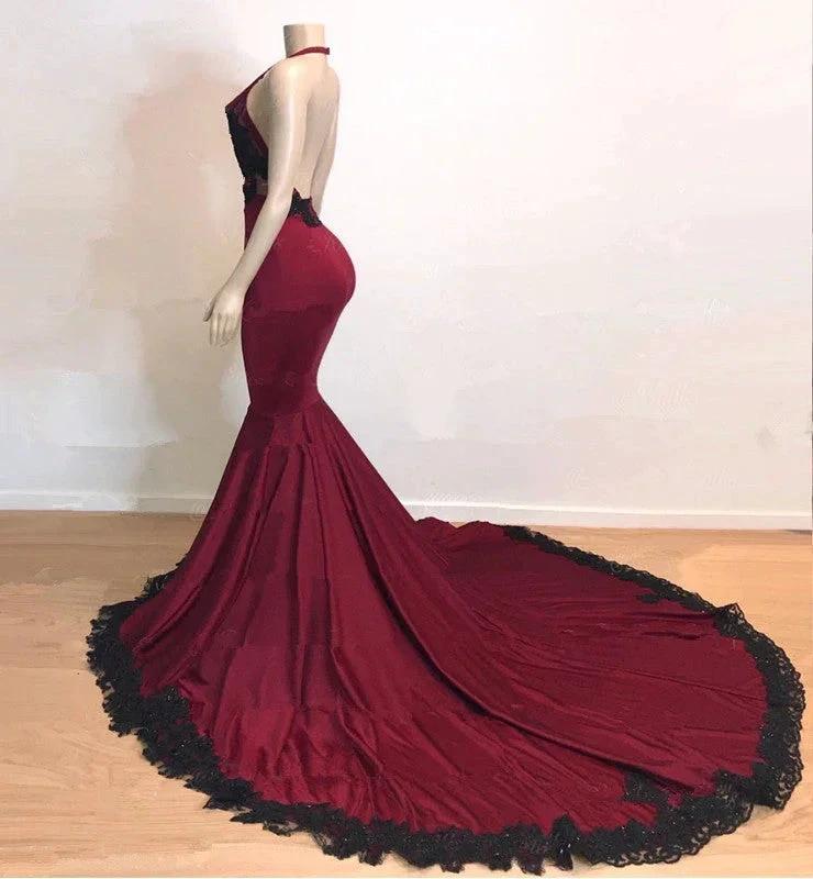 Elegant V-Neck Halter Mermaid Appliques Evening Gowns - Image 2