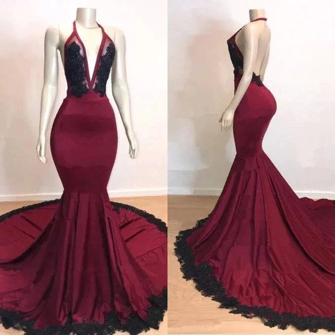 Elegant V-Neck Halter Mermaid Appliques Evening Gowns - Image 3