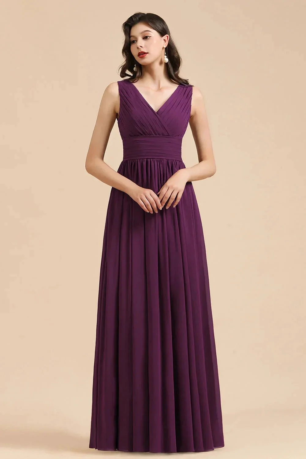 Elegant V-Neck Ruffle A-line Chiffon Lace Bridesmaid Dresses - Image 5