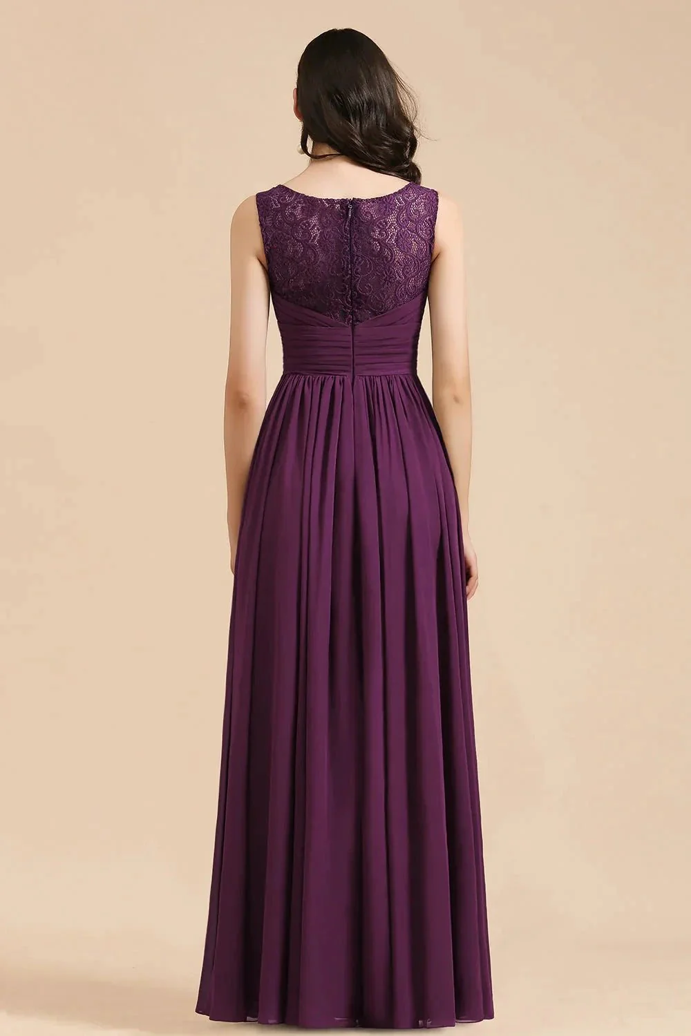 Elegant V-Neck Ruffle A-line Chiffon Lace Bridesmaid Dresses - Image 7