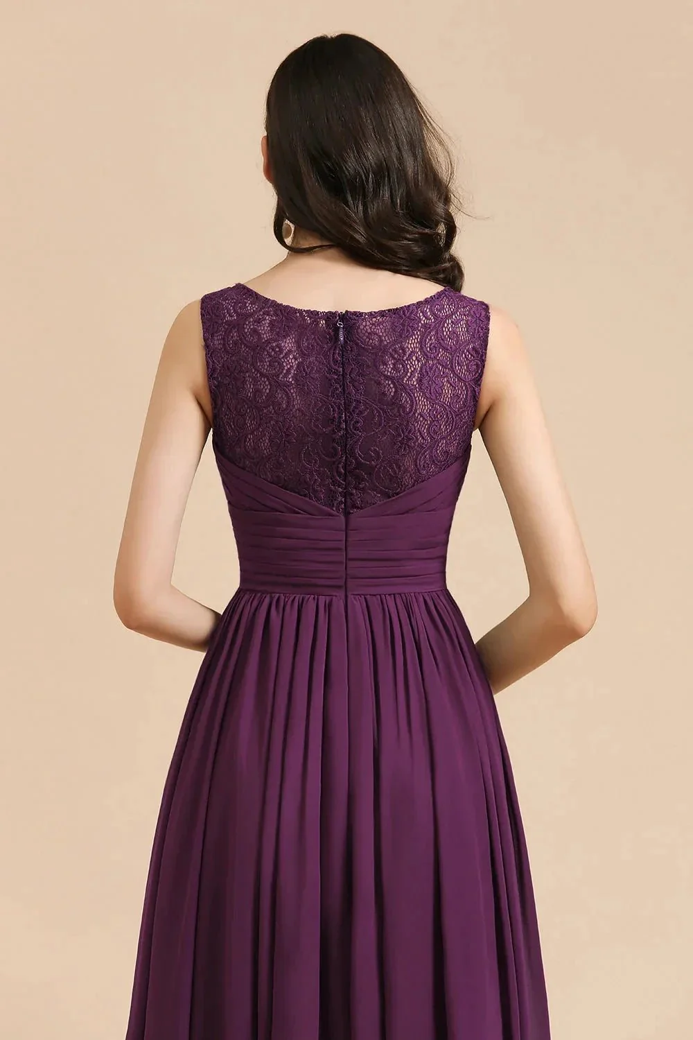 Elegant V-Neck Ruffle A-line Chiffon Lace Bridesmaid Dresses - Image 8