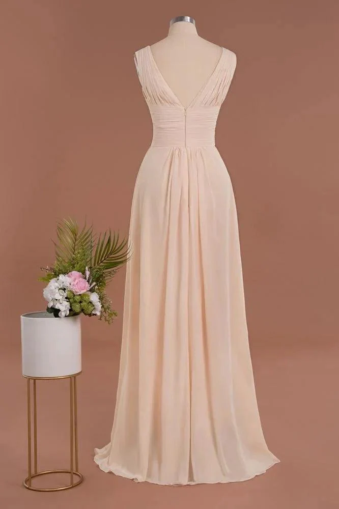 Elegant V-Neck Ruffles Simple Formal Dresses | A-Line Sleeveless Chiffon Evening Dresses - Image 2
