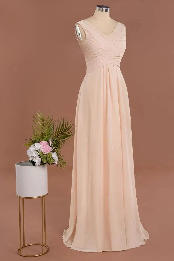 Elegant V-Neck Ruffles Simple Formal Dresses | A-Line Sleeveless Chiffon Evening Dresses - Image 4
