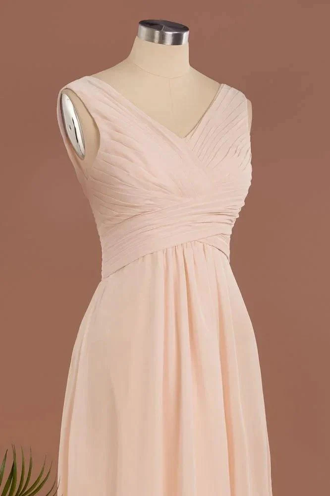 Elegant V-Neck Ruffles Simple Formal Dresses | A-Line Sleeveless Chiffon Evening Dresses - Image 5