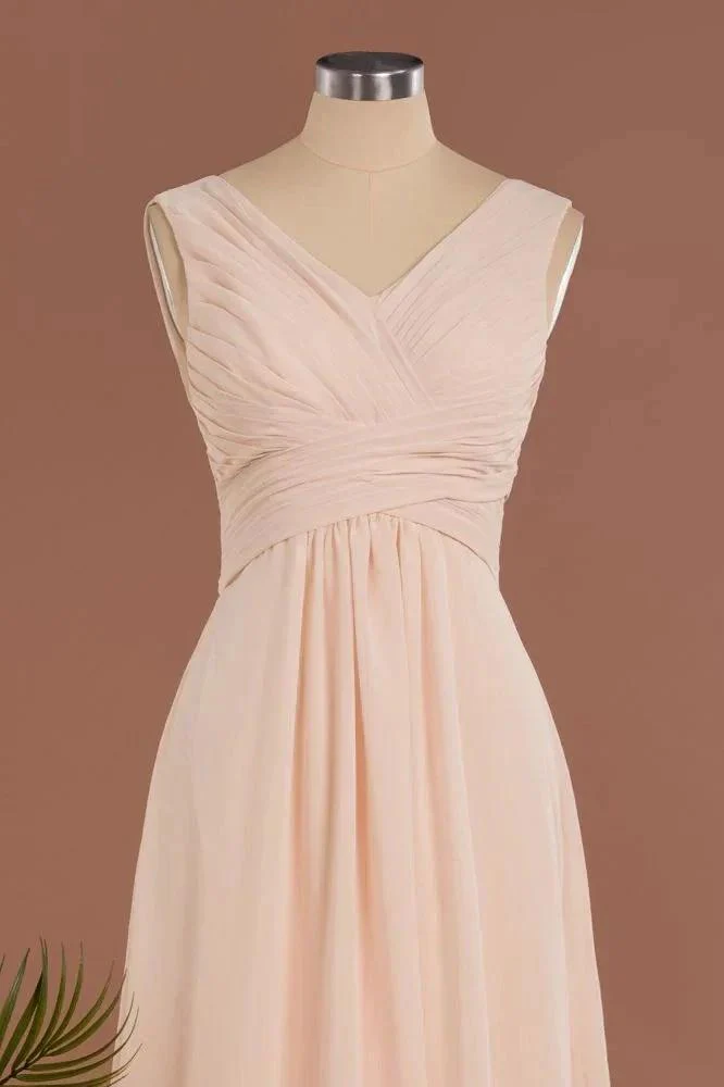 Elegant V-Neck Ruffles Simple Formal Dresses | A-Line Sleeveless Chiffon Evening Dresses - Image 7