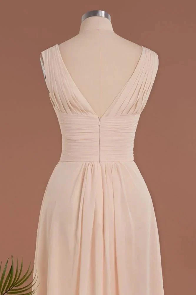 Elegant V-Neck Ruffles Simple Formal Dresses | A-Line Sleeveless Chiffon Evening Dresses - Image 8