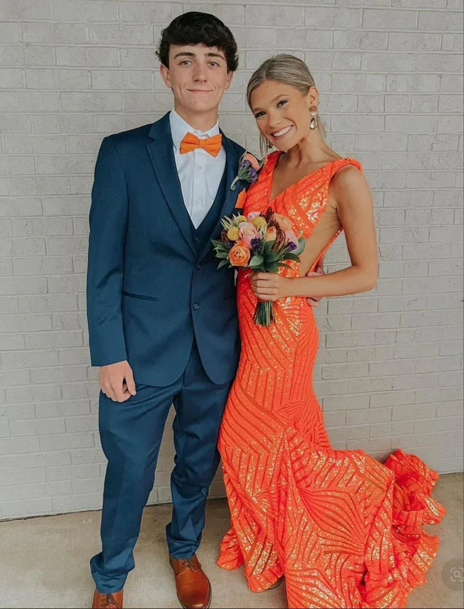 Elegant V Neck Sexy Sleeveless Mermaid Prom Dress Orange Evening Dress Y5188 - Image 2