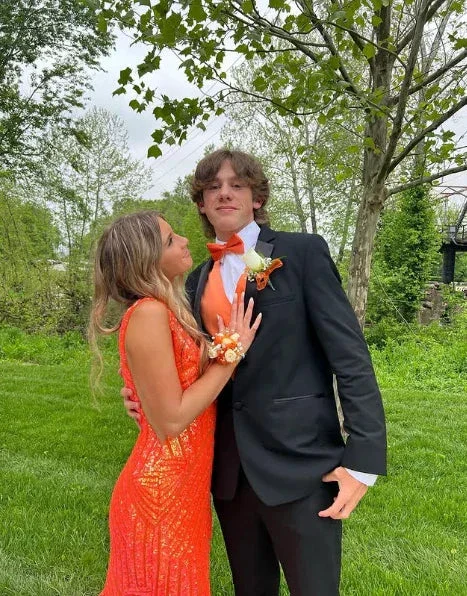 Elegant V Neck Sexy Sleeveless Mermaid Prom Dress Orange Evening Dress Y5188 - Image 3