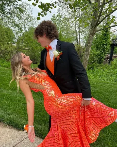 Elegant V Neck Sexy Sleeveless Mermaid Prom Dress Orange Evening Dress Y5188 - Image 4