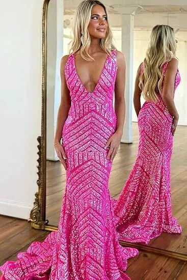 Elegant V Neck Sexy Sleeveless Mermaid Prom Dress Orange Evening Dress Y5188 - Image 5