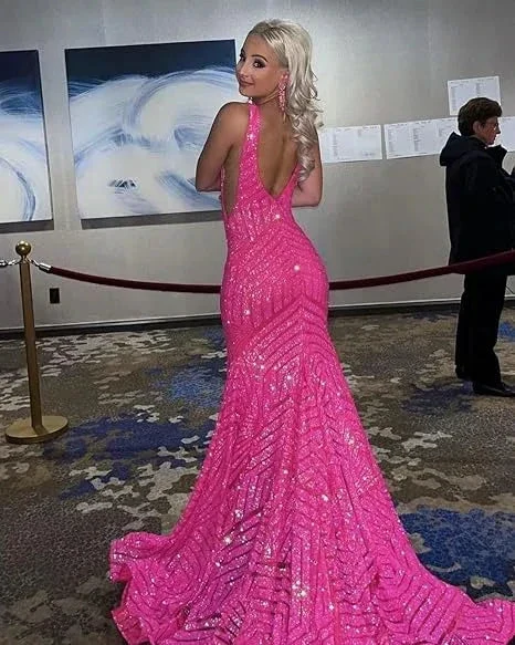 Elegant V Neck Sexy Sleeveless Mermaid Prom Dress Orange Evening Dress Y5188 - Image 6
