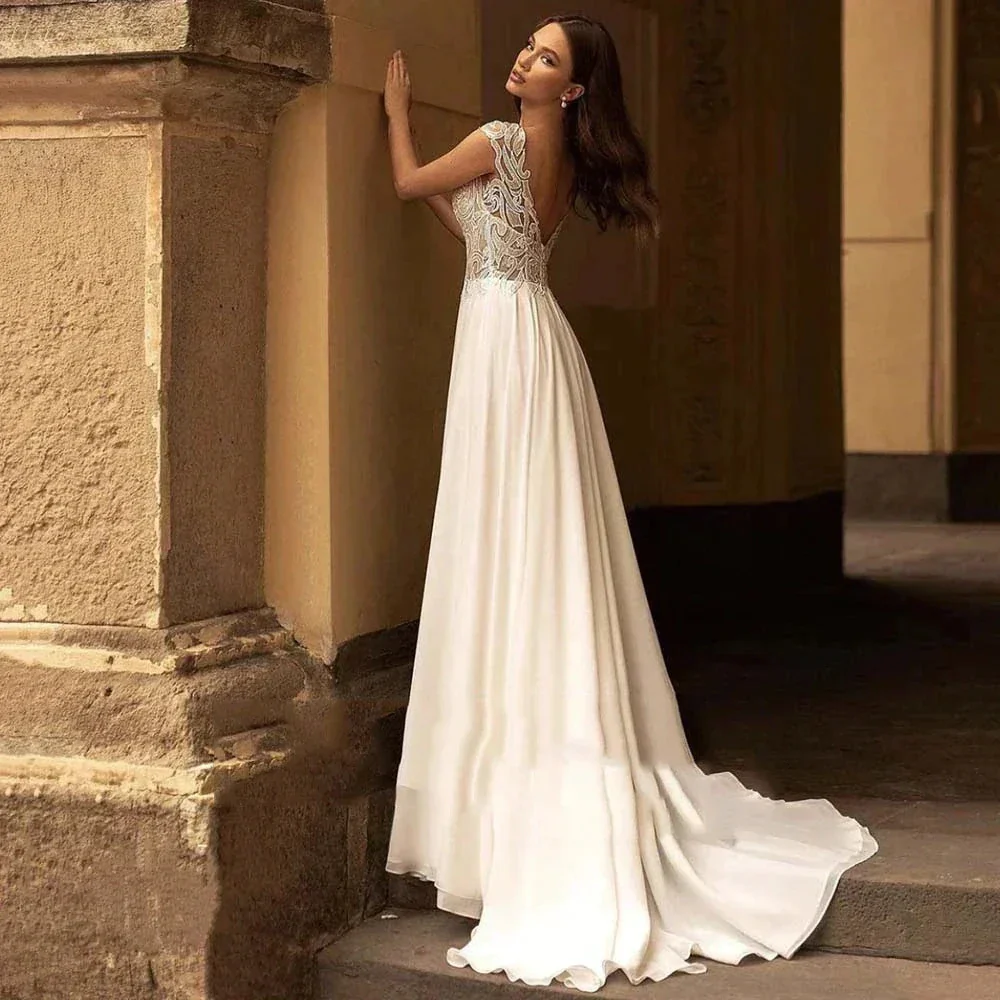 Elegant V-Neck Short Sleeve Ball Gown Mopping Wedding Dresses New Luxury Lace Appliques Court Train Princess Bridal Gown - Image 3