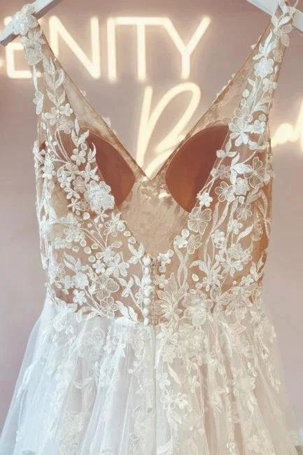 Elegant v-neck sleeveless a-line backless lace Wedding dresses - Image 4