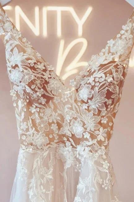 Elegant v-neck sleeveless a-line backless lace Wedding dresses - Image 5