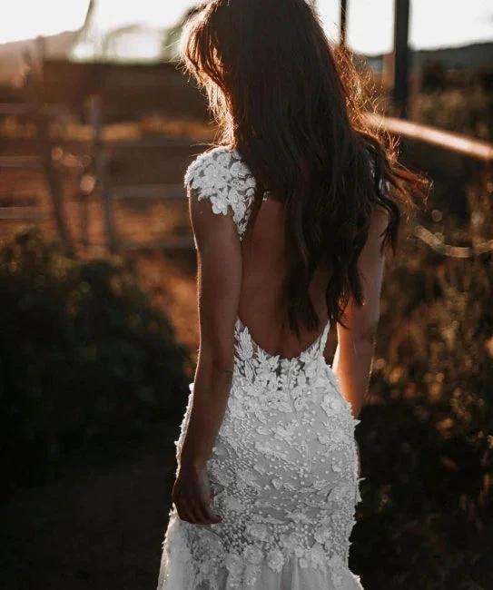 Elegant V-neck Sleeveless Mermaid Wedding Dresses with Lace - Image 5