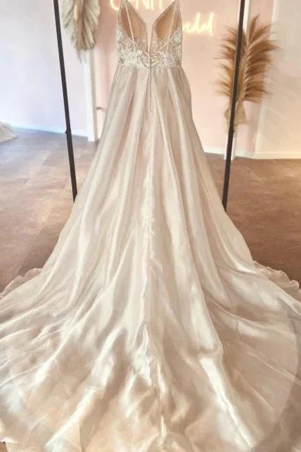 Elegant v-neck spaghetti straps sleeveless a-line lace Wedding dresses - Image 2