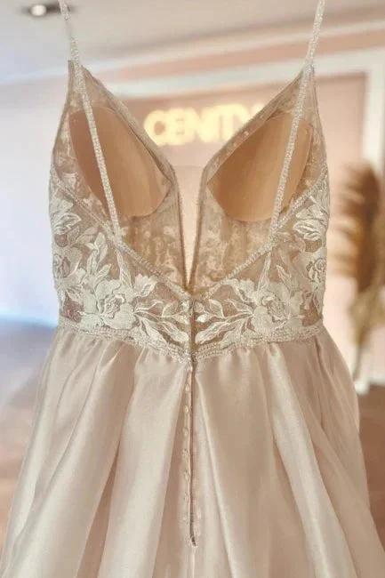 Elegant v-neck spaghetti straps sleeveless a-line lace Wedding dresses - Image 4