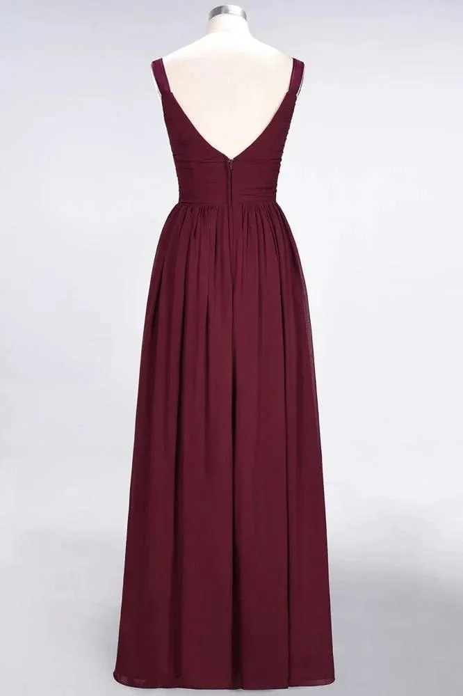 Elegant V-Neck Strap Backless Ruffles Chiffon Floor-Length Bridesmaid Dress - Image 10