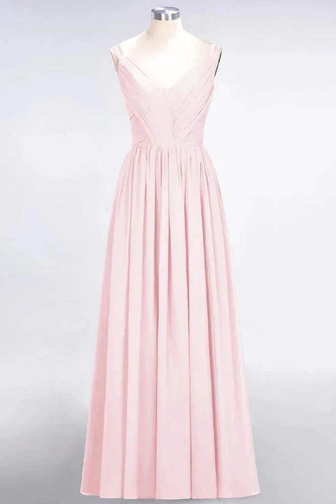Elegant V-Neck Strap Backless Ruffles Chiffon Floor-Length Bridesmaid Dress - Image 6