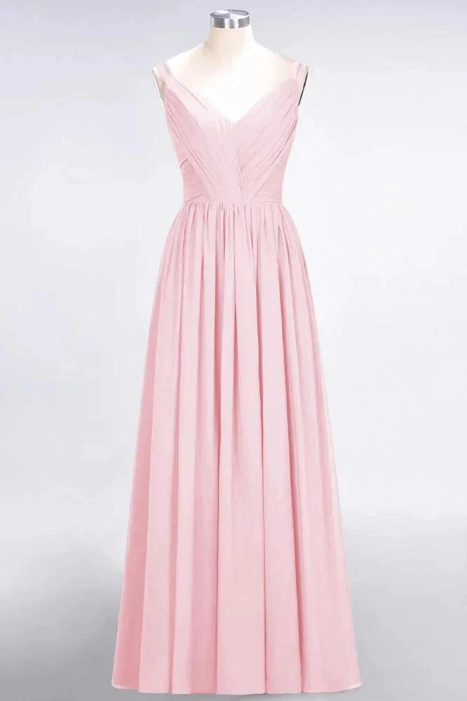 Elegant V-Neck Strap Backless Ruffles Chiffon Floor-Length Bridesmaid Dress - Image 7