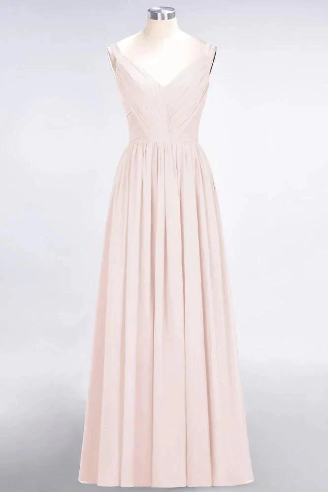 Elegant V-Neck Strap Backless Ruffles Chiffon Floor-Length Bridesmaid Dress - Image 8