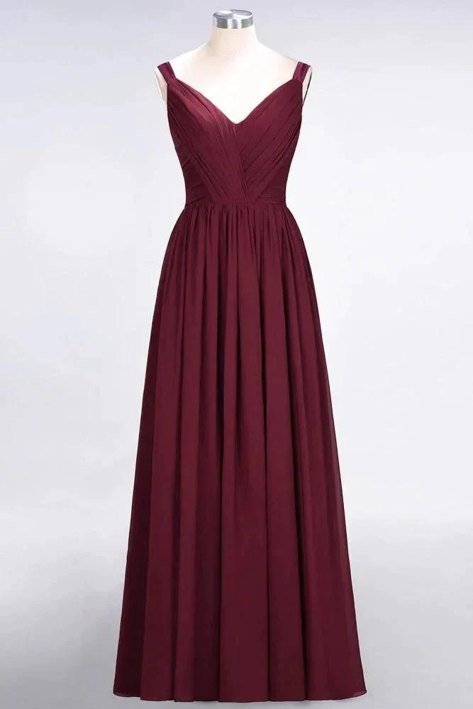 Elegant V-Neck Strap Backless Ruffles Chiffon Floor-Length Bridesmaid Dress - Image 9
