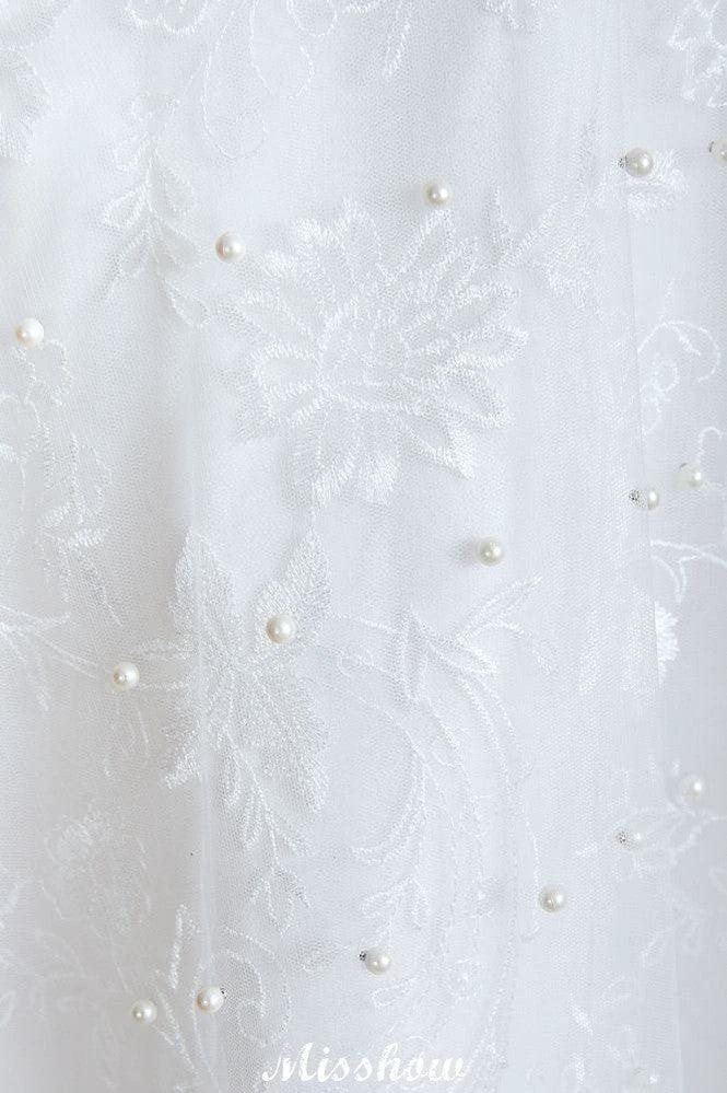 Elegant V-Neck Tulle Pearls Wedding Dress Beach Bridal Gown - Image 9