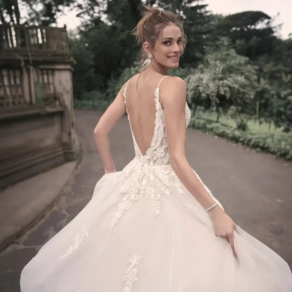 Elegant Wedding Dresses For Woman Popular Summer A-line V-Neck Sleeveless Appliques Open Back Vestidos De Novia - Image 3