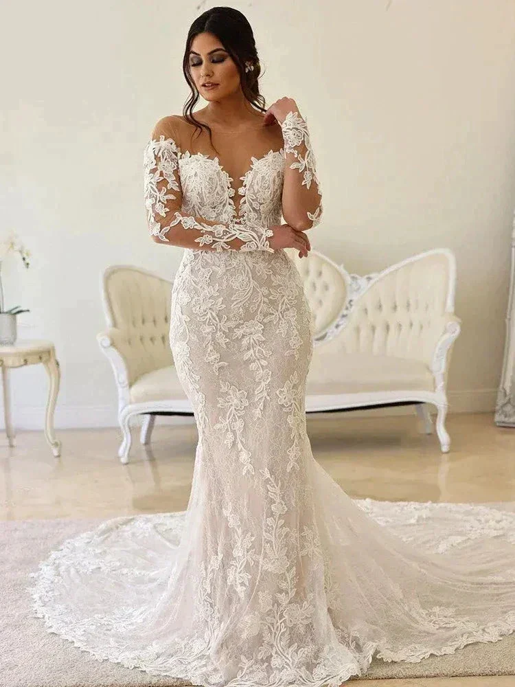 Elegant Wedding Dresses For Women Sweetheart Long Sleeves Bridal Gowns Lace Appliques Backless Robes Vestidos De Novia 2023 - Image 3