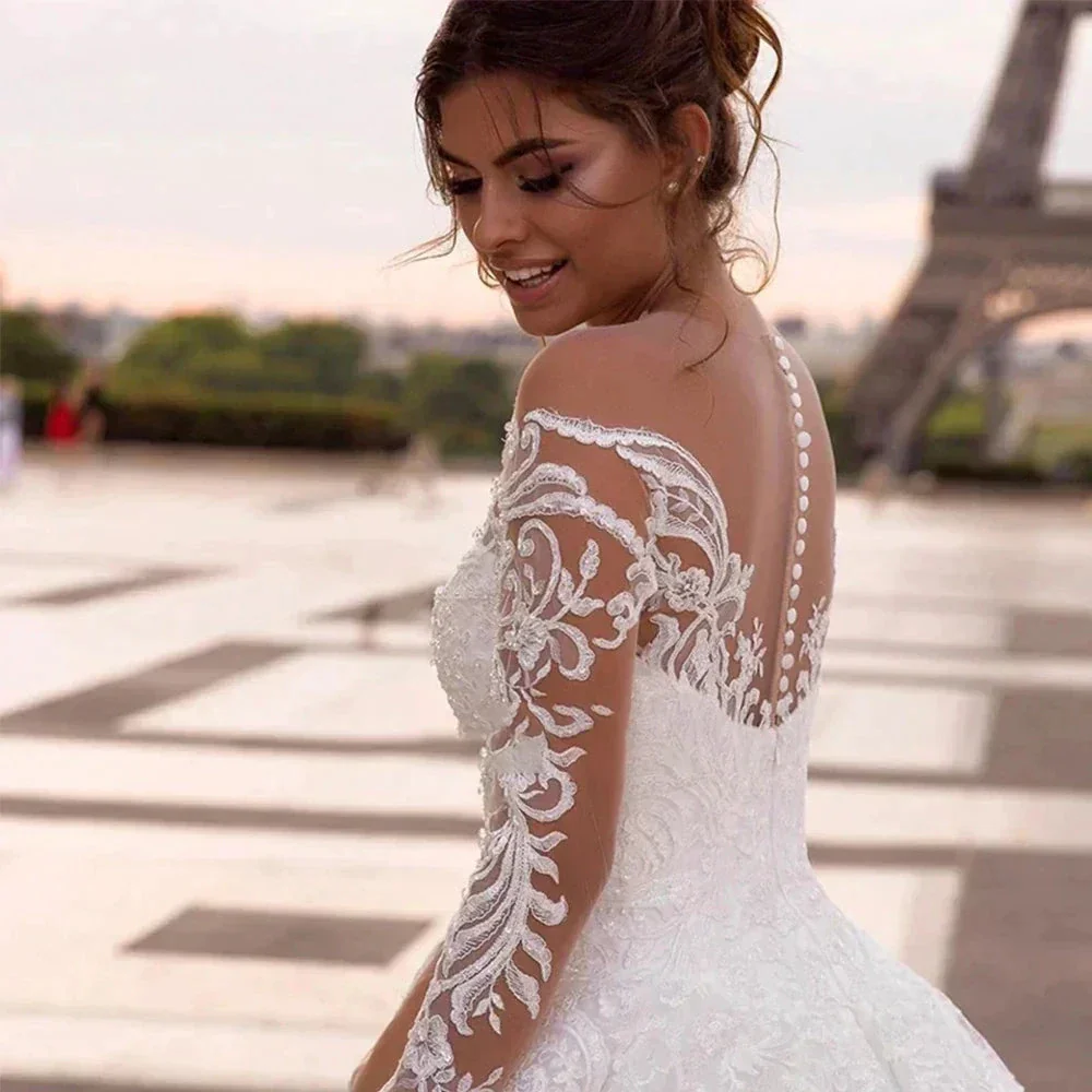 Elegant Wedding Dresses With Embroidery Princess Ball Gowns Sweetheart Full Sleeve Simplicity Back Button Vestido De Novia Robe - Image 2