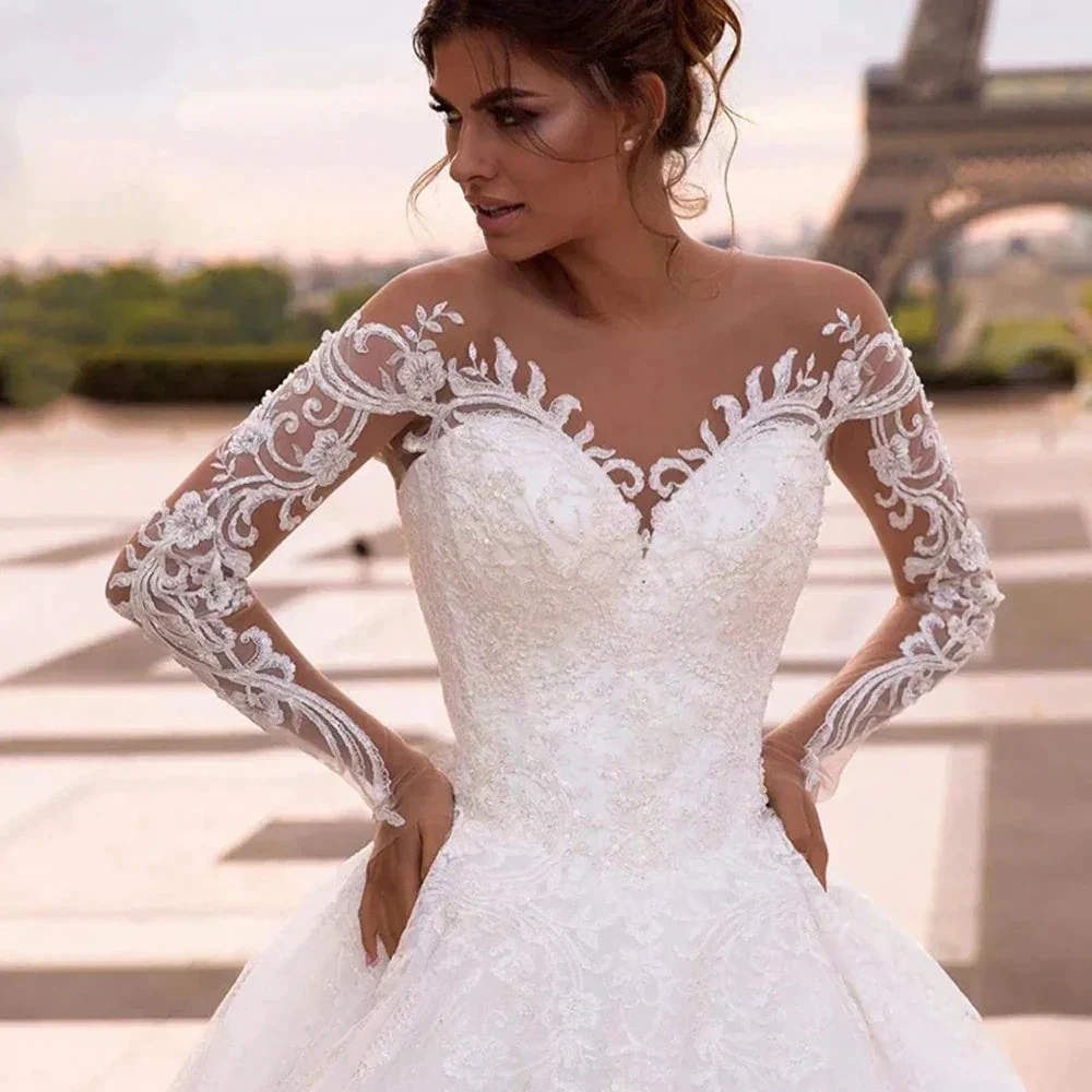 Elegant Wedding Dresses With Embroidery Princess Ball Gowns Sweetheart Full Sleeve Simplicity Back Button Vestido De Novia Robe - Image 3